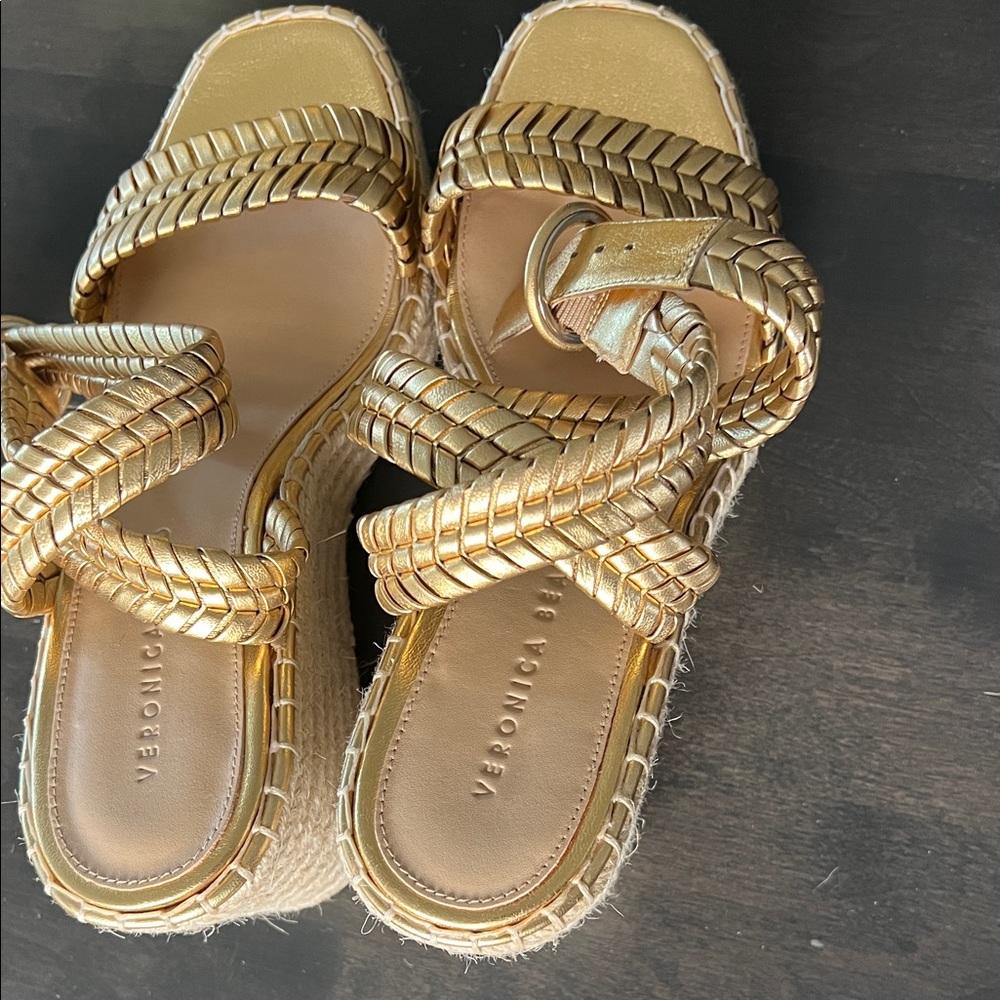 Veronica Beard “Rille” Gold Braided Wedges; new W/O tags